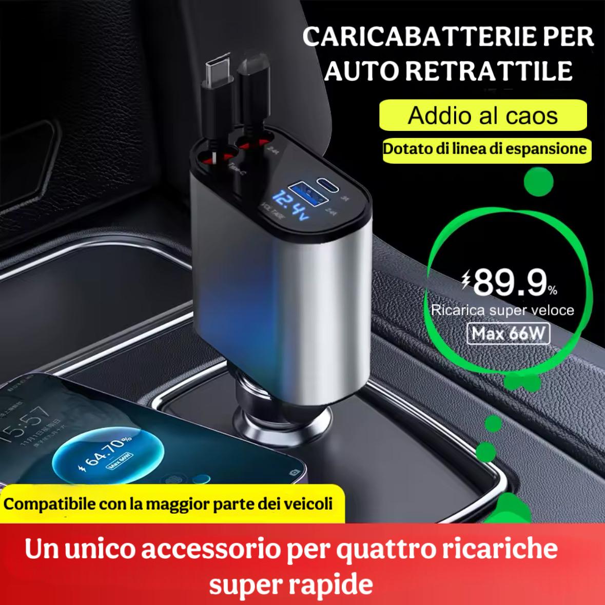 Caricabatteria da auto USB 120 W, adattatore retrattile