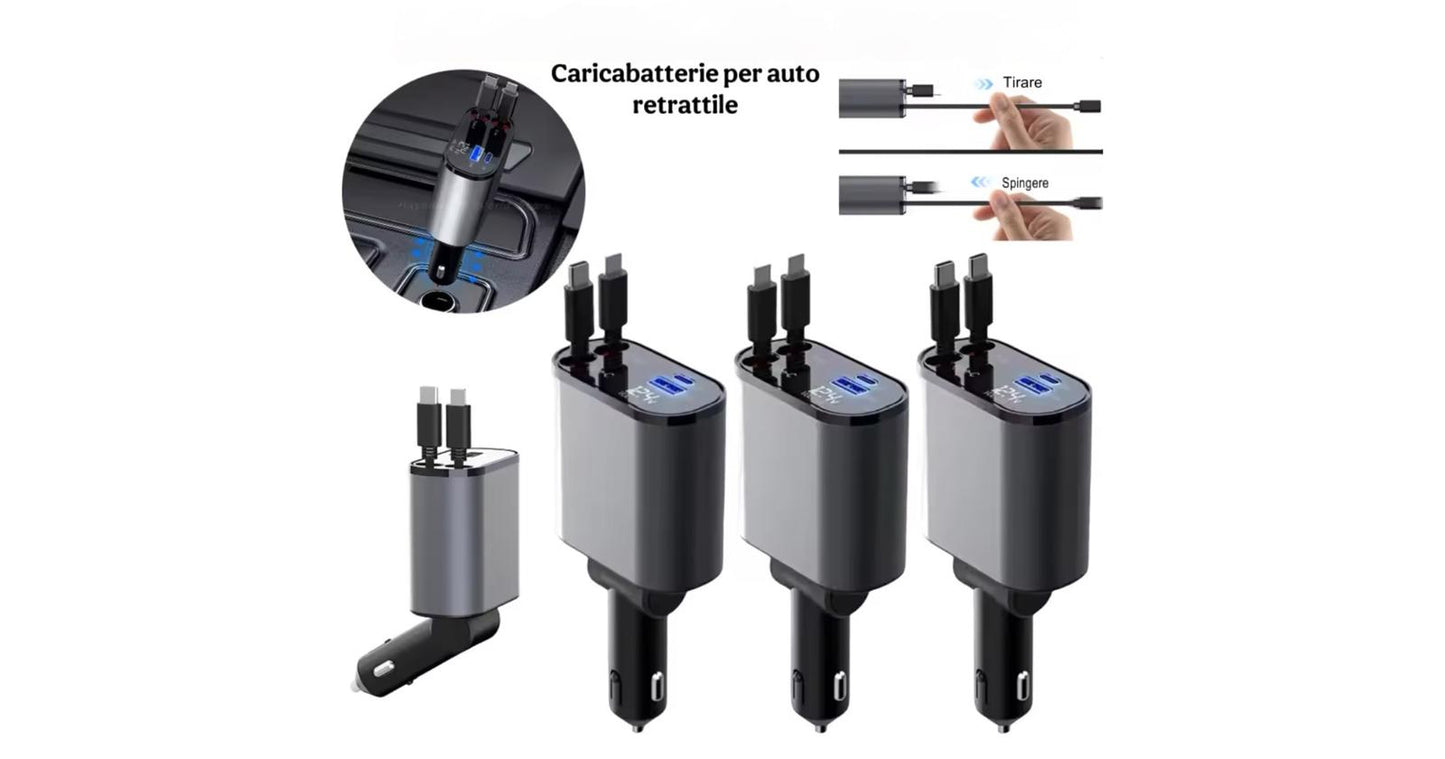 Caricabatteria da auto USB 120 W, adattatore retrattile
