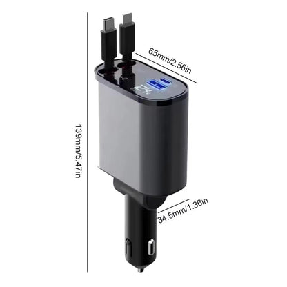 Caricabatteria da auto USB 120 W, adattatore retrattile