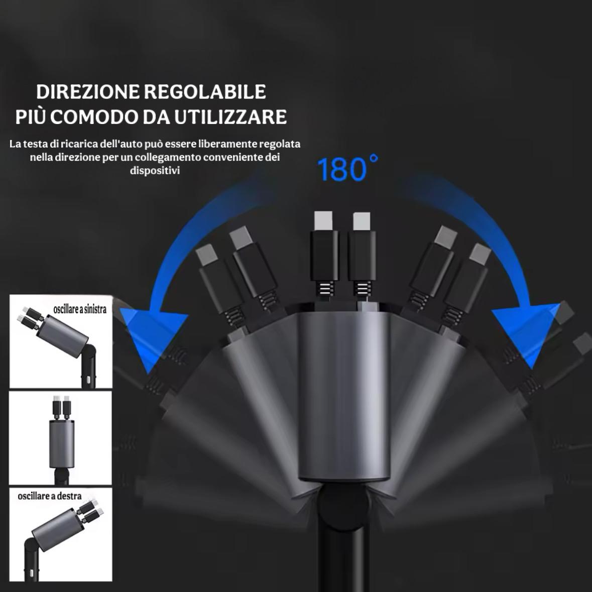 Caricabatteria da auto USB 120 W, adattatore retrattile